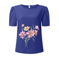 Žene preklop kratkih rukava cvijet cvijet od tiskane majice Top Casual Slim majica Tee bluza