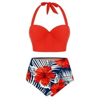 Mikilon Ženski cvjetni print High struk usjev + kratke hlače dva kupaća kostima HalterBechwear plus