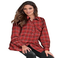 Roaman's Women's Plus Flannel Tunic Plut Plaid