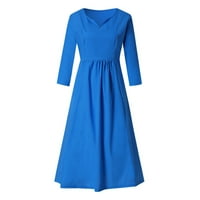 Ženska rukava A-line Dužina gležnjada Modna V-izrez Sositna haljina Sky Blue 3xl