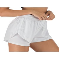 Ženske kratke hlače Dvostruki sloj Fitness Workout Atletska kratke hlače, bijela, mala