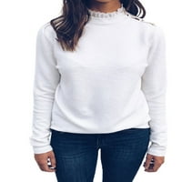 Žene Čvrsti čipkasti patchwork majica vrhovi dugih rukava casual bluza bijela s