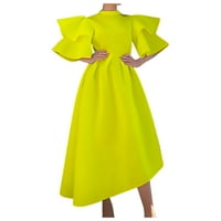Leesechin Women Trendy Color Okrugli izrez Tromjena rukavska haljina velike suknje