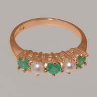 Britanska napravljena 9k Rose Gold originalni emerald i kultivirani biserni ženski Obećani prsten -