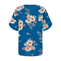 Bluze skraćenih rukava za slobodno vrijeme cvjetni ljetni V-izrez za žene nebesko plavo 2xl