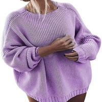 Glonme Ženski džemper Jednobojni Jumper vrhovi dugih rukava Pleteni džemperi Radni pletiv pulover labav