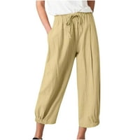 Lulshou ženske pamučne posteljine pantalone casual labavi džepovi čvrstih boja elastični struk udobne