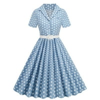 Gosuguu Haljina za čišćenje žene 50s 60s kratki rukav V-izrez Vintage haljina 1950-ih Koktel party haljina