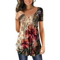 Ženski vrhovi, tinejdžeri i bluze Prodaja Ženska modna V- izrez cvjetni tiskani tunički tasteri majica