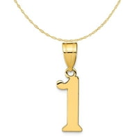 Karat u karatsu 14k žuti zlatni polirani broj privjesak šarm sa 14k žutom zlatnom laganom užad ogrlicu