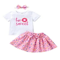 Arvbitana Baby Girls Ljetna casual haljina set dojenčad kratkih rukava Pismo tinte rumper vrhovi + bow