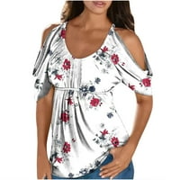 Dyegold hladni vrhovi ramena za žene ljetna casual seksi bluza dame cvjetne ruširane majice kratkih