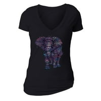 Xtrafly Odjeća ženski slont plemenski šareni ljubitelj životinja Galaxy Purple V-izrez majica