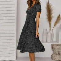 Daznico Ženska haljina Letnja haljina V izrez Solid Boja Polka Dot Print Haljina kratkih rukava čipka
