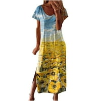 Cvjetna haljina za žene plus veličine maxi haljina za žene Grafički casual kratkih rukava V izrez cvjetne