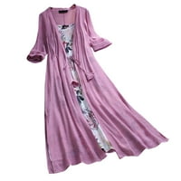 Ljetne haljine za žene Vintage Boho O-izrez cvjetni print čipke Dvodijelne rukave midi haljine za žene