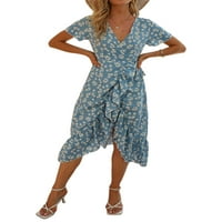 Aunavey ženske haljine Bohemian Wrap V izrez kratki rukav Etničko stil High Split plaža Maxi haljina