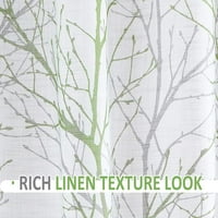 Zeleno-bijelo drvo ispis polu-čiste francuske zavjese za zavjese sa vezicama, 1-pakovanje, 50 W 40 L
