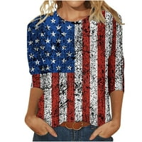 Jsaierl Ženski dan za neovisnost Plus veličina Elegantne majice s rukavima Patriotske američke zastave