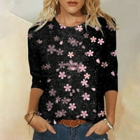Ženska modna casual tri tromjesečje rukav ispisuje pulover za pulover na vrhu crne boje