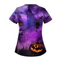 Apepal ženska ležerna Halloween tiskana na platnu odjeću s kratkim rukavima s dvostrukim džepom top tamna ljubičasta 4xl