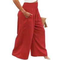 Žene Labavi pamučne pantalone za slobodno vrijeme Slabo u stilu Slane boje visoki struk ruched palazzo