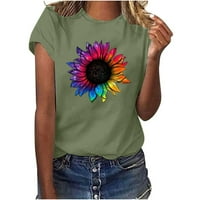 Suncokretove majice za žene smiješno tisak ljeto kratki rukav casual okrugla grafička majica gornja