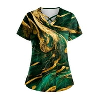 Ženske vrhove kratkih rukava radna odjeća za bluzu za tiskane žene ljetne okrugle majice izrez Green