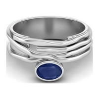 6x ovalni plavi safir Sterling srebrni multi stranci za vjenčani prsten