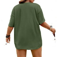 Ženska casual pisma okrugla luka vojska zelena lakta-duljina plus majica 3xl
