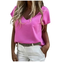Bluze od punog boja za ženske labave fit majice kratkih rukava modni casual V-izrez majica vrhova ljetna