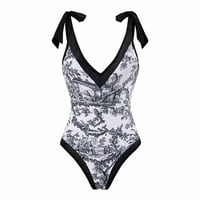 Ženski kupaći kostimi ženski kupaći kostim vintage tisak čipke jednodijelni kupaći kostim bikini čipka up kupaći kostim duga suknja šifon dvodijelni set crni crni 6