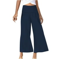 Zkozptok ženske pamučne pantalone visoko struk čvrste elastične poteze ravne noge hlače pantalone, mornarice, m