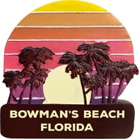 Bowman's Beach Florida Trendy Suvenir Ručna oslikana smola hladnjak Magnet zalazak sunca i palma dizajn