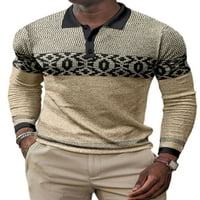 Muška polo majica lapel vrat T košulje dugih rukava Tee boja blok pada na vrhu poslovnog bluze stil