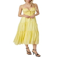 Shuttle Tree Womens Ljetni Boho špageti remen bez ledenog ruffle-a Line Flowy Beach Long Maxi haljina
