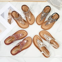 KNQRHPSE papuče za žene dame remenske ravne sandale Ljeto Boho rhinestone haljina cipele Comfort Open