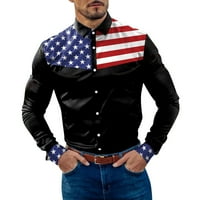 Labakihah majica za muškarce Muške modne casual prugasto blok u boji Patchwork američka zastava Lapl