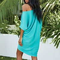 Ljetne haljine za žene kratki rukav A-line mini moda Jedno ramena od pune plaže Green L
