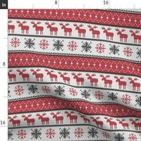 Pamuk Saten Duvet, Twin - Sajam Moose Red Winter Trendy Christmas Rustic Seoska kuća Bijela šuma Ispiši