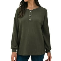 Ketyyh-Chn ženski vrhovi dugih rukava pali gumb pulover TOP LAFE MAJICE GREEN, XL
