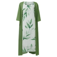 Haljine kratkih rukava Srednja dužina Cvjetni okrugli dekolte sunčana haljina zelena 3xl