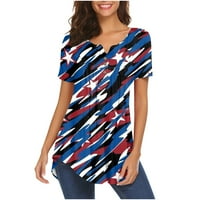 Ženski vrhovi kratkih rukava s majicama na vratu Direzionirani američki zastava Ispiši se nabori na