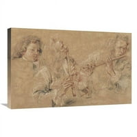 u. Dvije studije flutista i studija šefa dječačkog umjetničkog tiska - Jean-Antoine Watteau