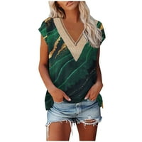 Buigttklop majice za žene, modni ženski ljetni V-izrez čipke patchwork kratkih rukava seksi vrhunska vojska zelena l