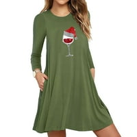 Ženska haljina cethrio - okrugla ovratnik dugih rukava Ležerne prilike za dugu haljinu vojska zelena