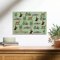 Jezero Michigan, Vino, bicikl, jelen, kajak uzorak Birch Wood Wall znak