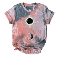 Žene ljetne majice Crew vrat Casual T majice Kratki rukav za žene Sun and Moon grafička bluza
