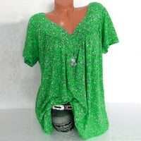 Yuwull Women s plus veličina vrhova gumba gore majice kratki rukav V-izrez casual bluze zelena x-velika
