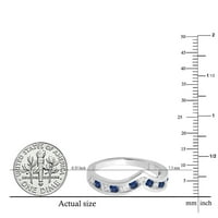 DazzlingRock kolekcija okrugla plavi safir i bijeli dijamantski vjenčani štitnik Chevron prsten za žene